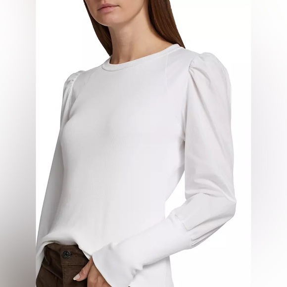 Veronica Beard Lyon Top White Ribbed Puff Long Sleeve Top - Picture 4 of 11